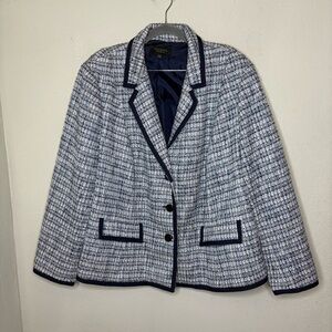 Talbots Women's Navy and White Checkered Tweed Blazer  Size 22WP